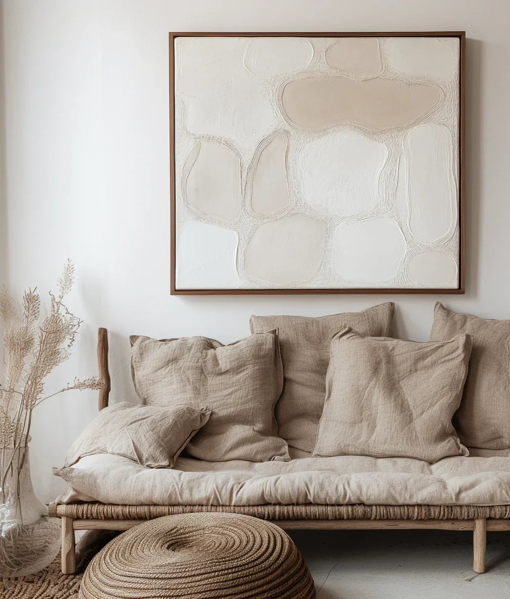 Pebble Serenity-Modern Minimalist Light Beige Pebble Shaped Abstract Wall Art