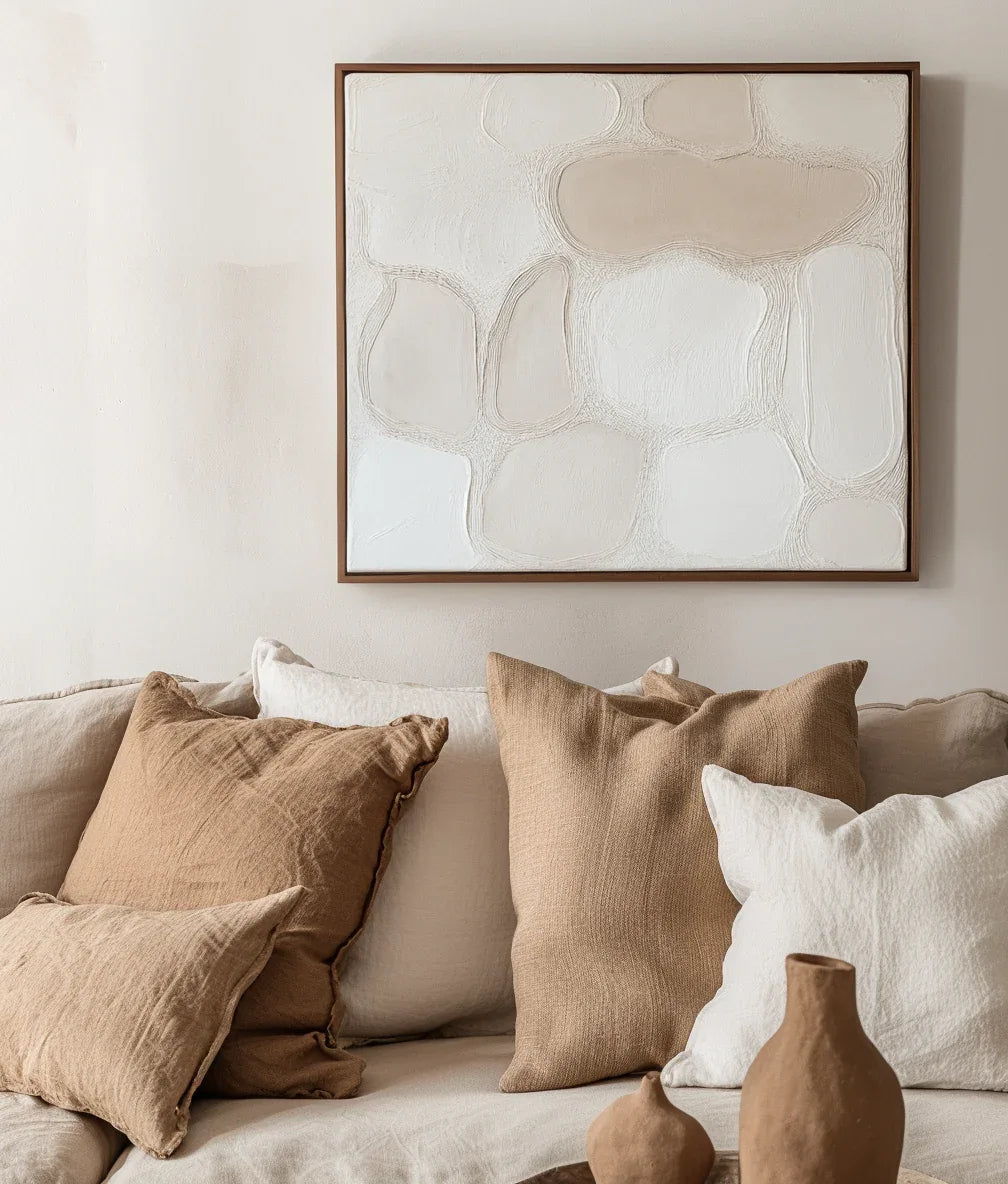 Pebble Serenity-Modern Minimalist Light Beige Pebble Shaped Abstract Wall Art