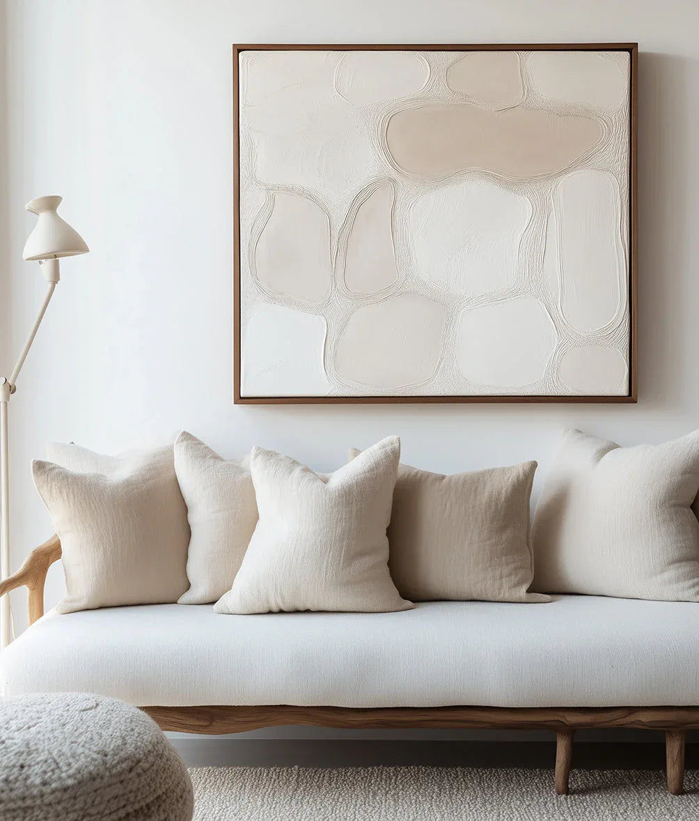 Pebble Serenity-Modern Minimalist Light Beige Pebble Shaped Abstract Wall Art