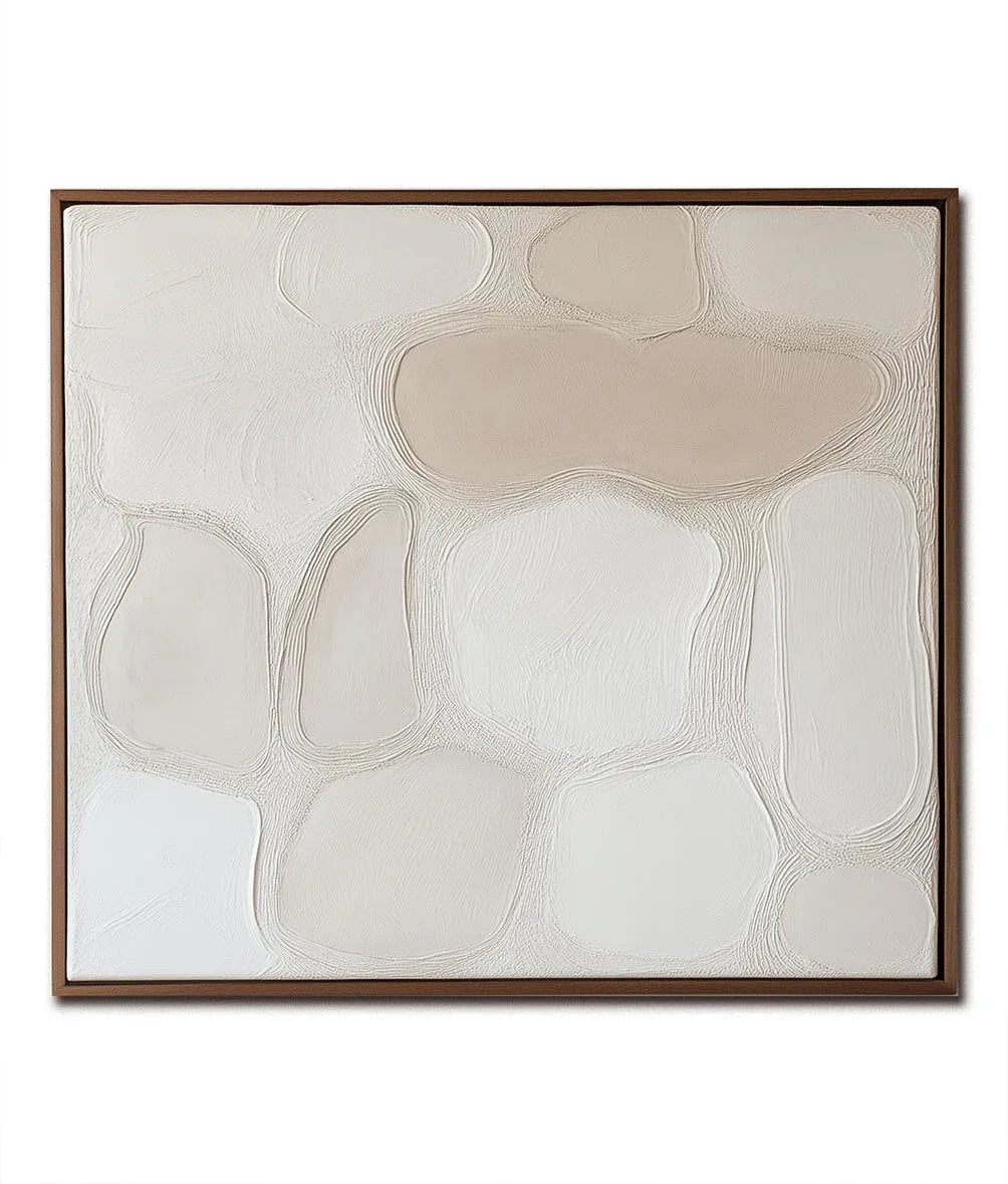 Pebble Serenity-Modern Minimalist Light Beige Pebble Shaped Abstract Wall Art