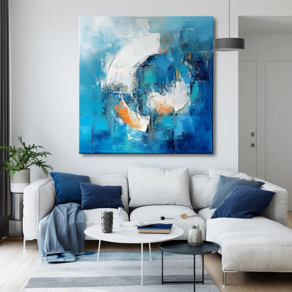 Ethereal Motion-Modern Minimalist Blue Abstract Circular Texture Wall Art
