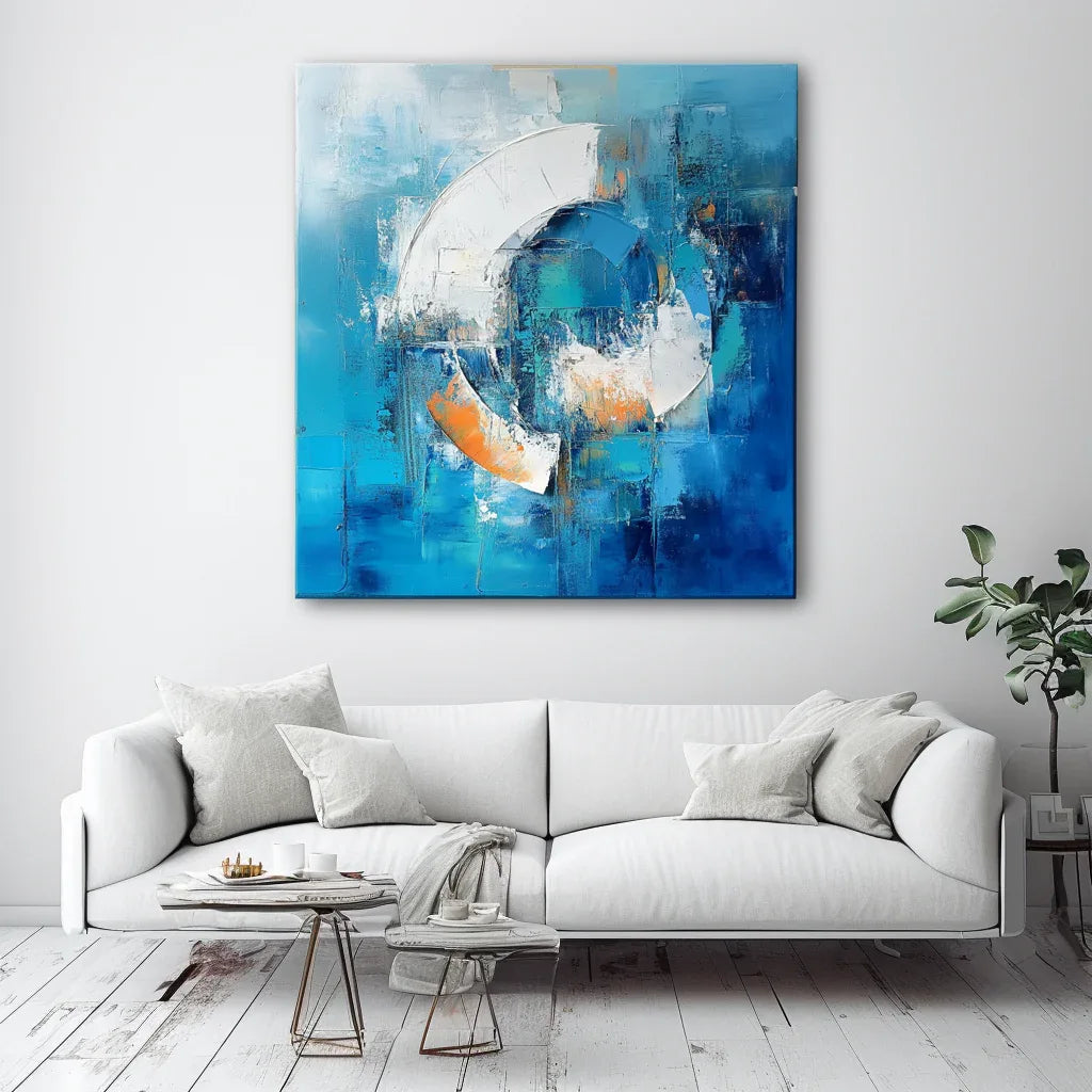 Ethereal Motion-Modern Minimalist Blue Abstract Circular Texture Wall Art
