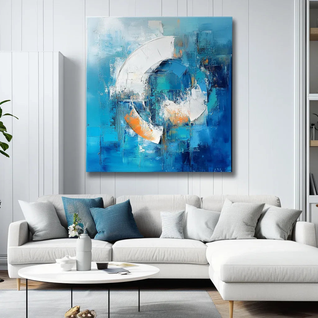 Ethereal Motion-Modern Minimalist Blue Abstract Circular Texture Wall Art