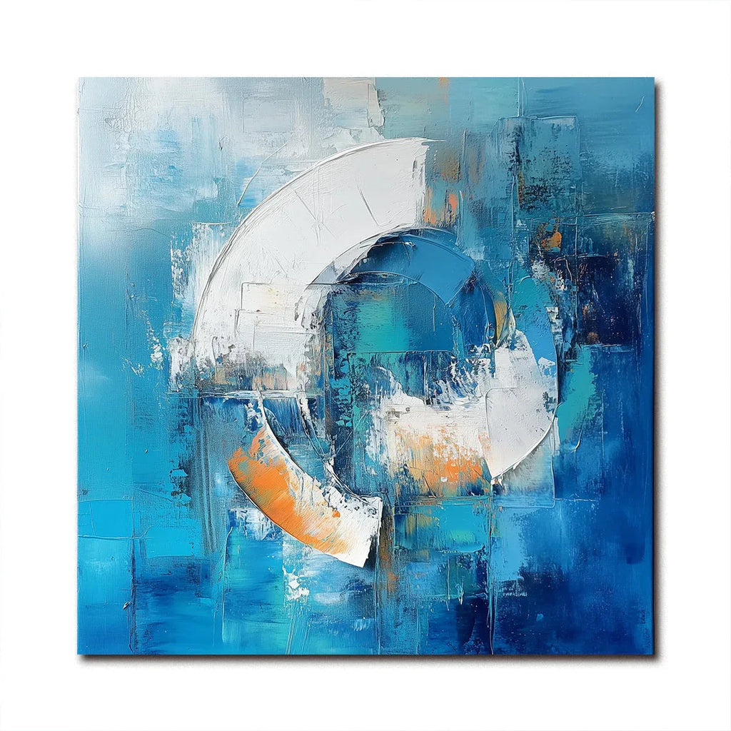 Ethereal Motion-Modern Minimalist Blue Abstract Circular Texture Wall Art