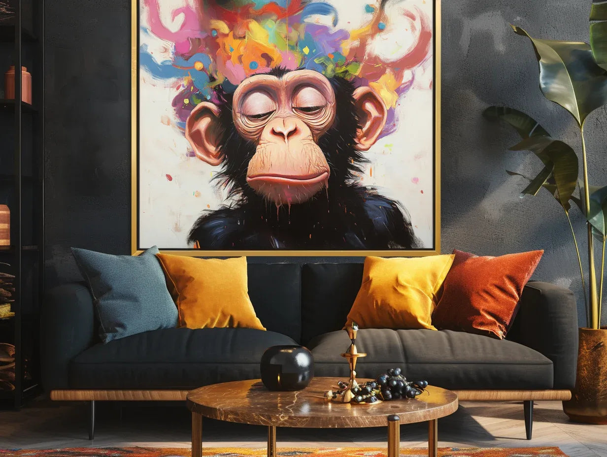 Colorful Monkey - Hand Drawn Abstract Fantasy Closed Eye Monkey Oil Painting Wall Art