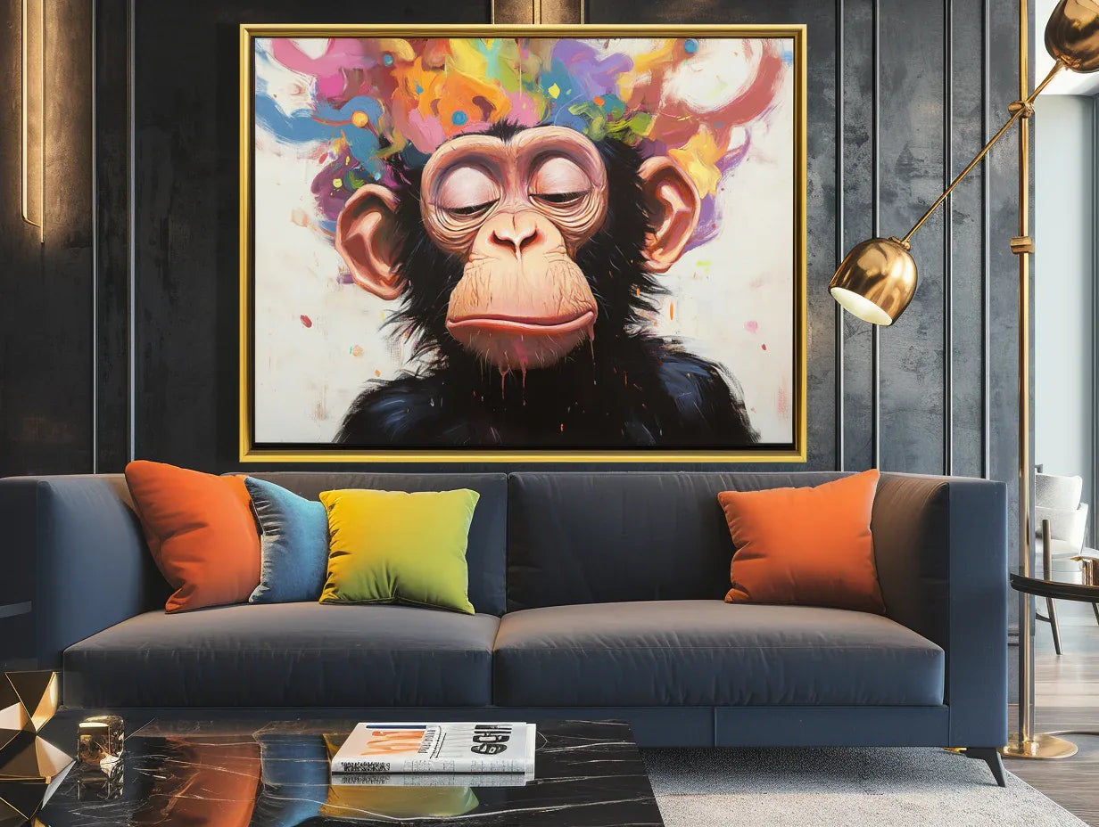 Colorful Monkey - Hand Drawn Abstract Fantasy Closed Eye Monkey Oil Painting Wall Art