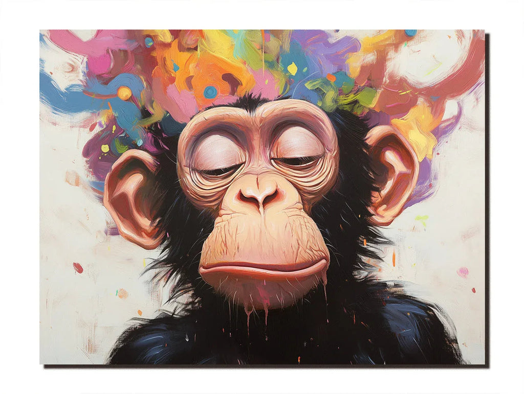 Colorful Monkey - Hand Drawn Abstract Fantasy Closed Eye Monkey Oil Painting Wall Art