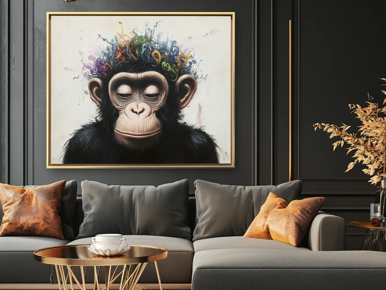 Playful Serenity-Modern Minimalist Hand Drawn Monkey Abstract Wall Art