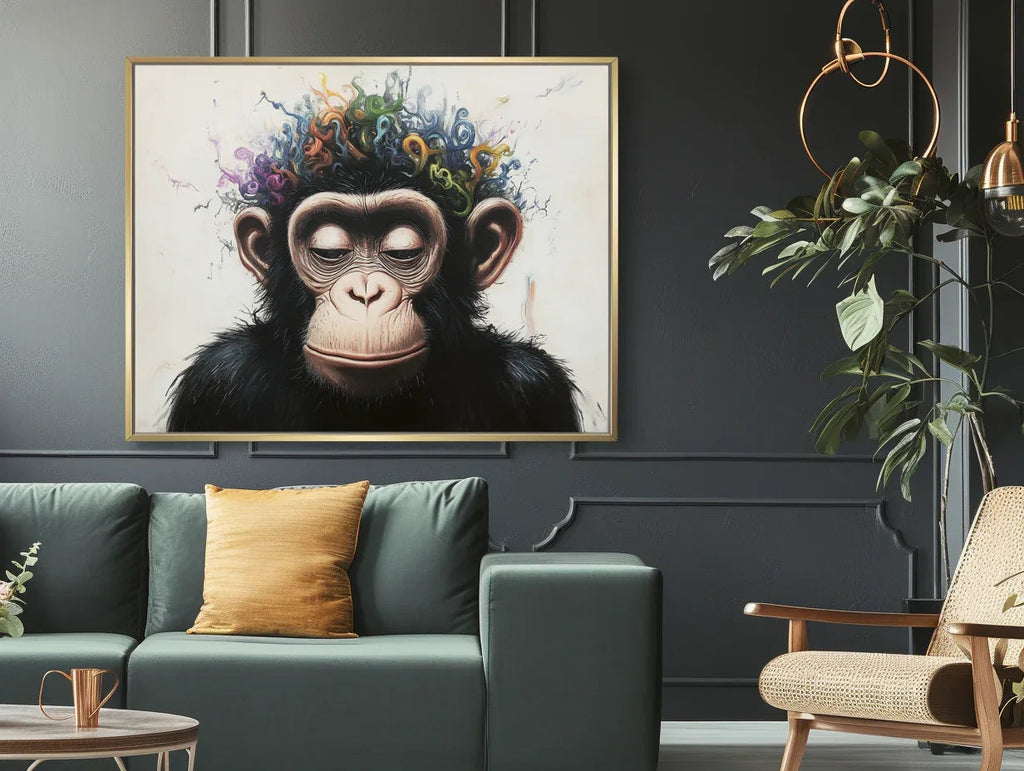 Playful Serenity-Modern Minimalist Hand Drawn Monkey Abstract Wall Art