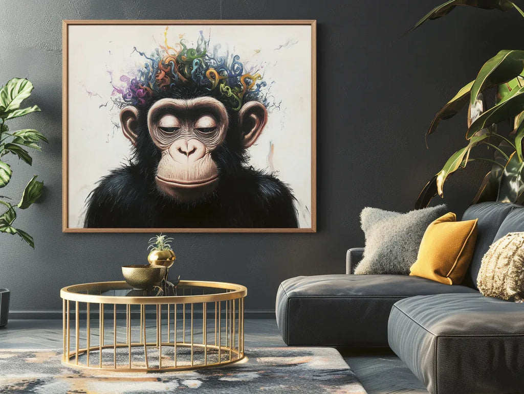 Playful Serenity-Modern Minimalist Hand Drawn Monkey Abstract Wall Art