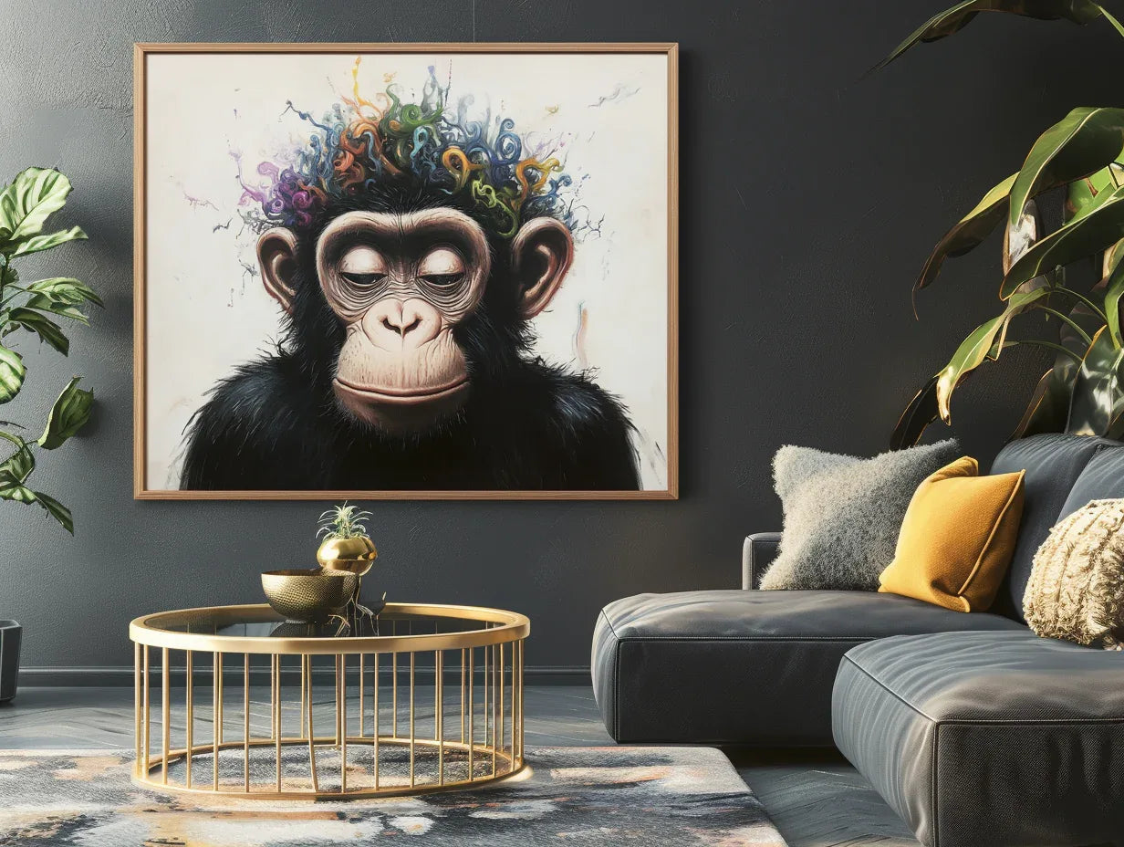 Playful Serenity-Modern Minimalist Hand Drawn Monkey Abstract Wall Art