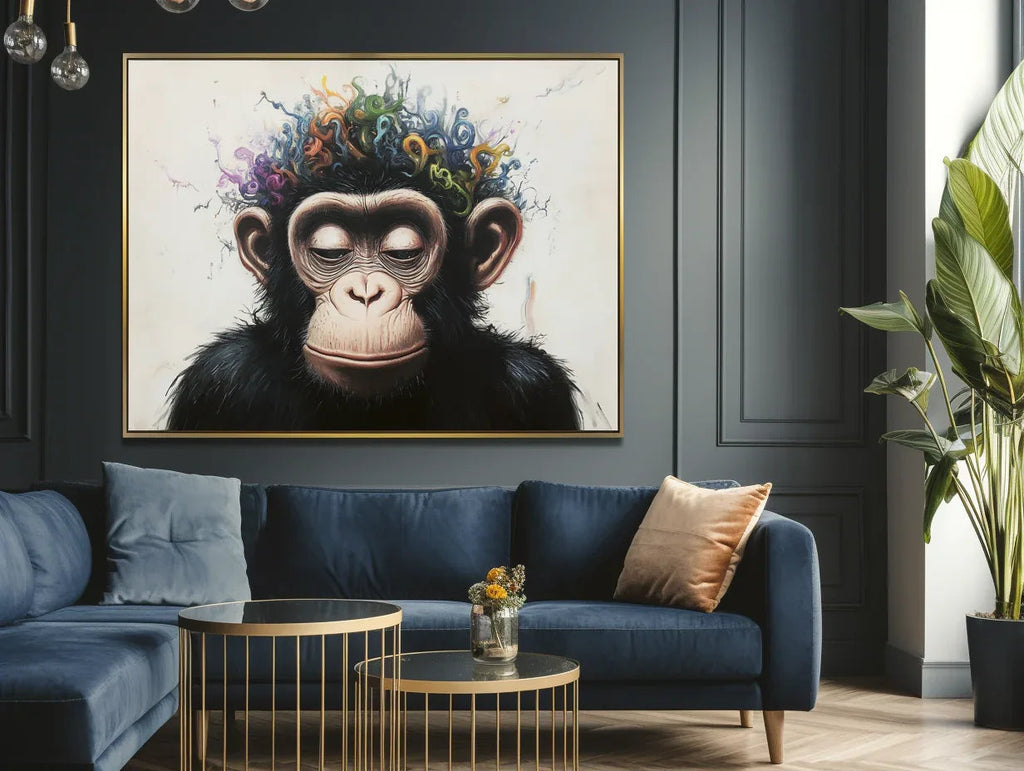 Playful Serenity-Modern Minimalist Hand Drawn Monkey Abstract Wall Art