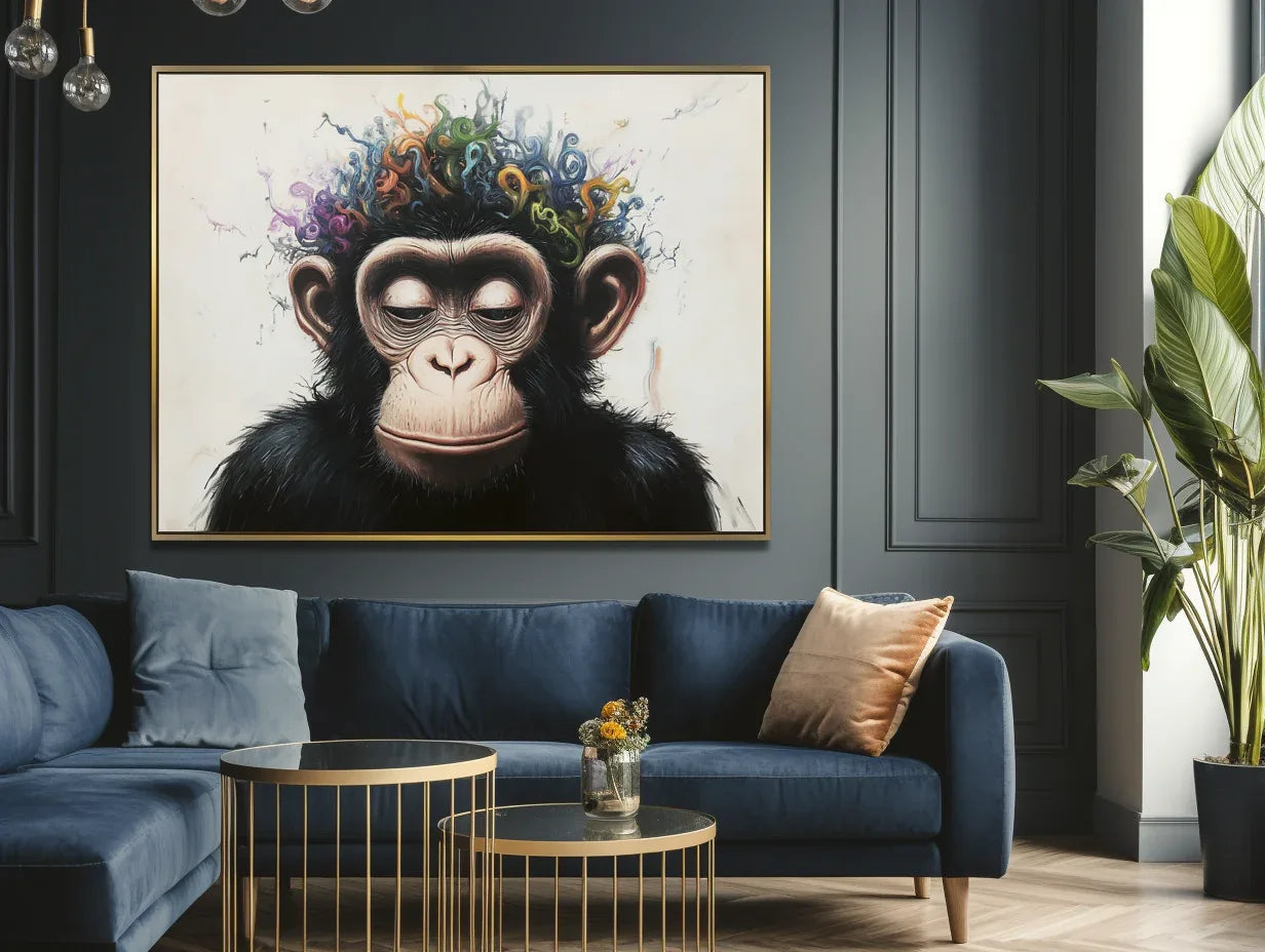 Playful Serenity-Modern Minimalist Hand Drawn Monkey Abstract Wall Art