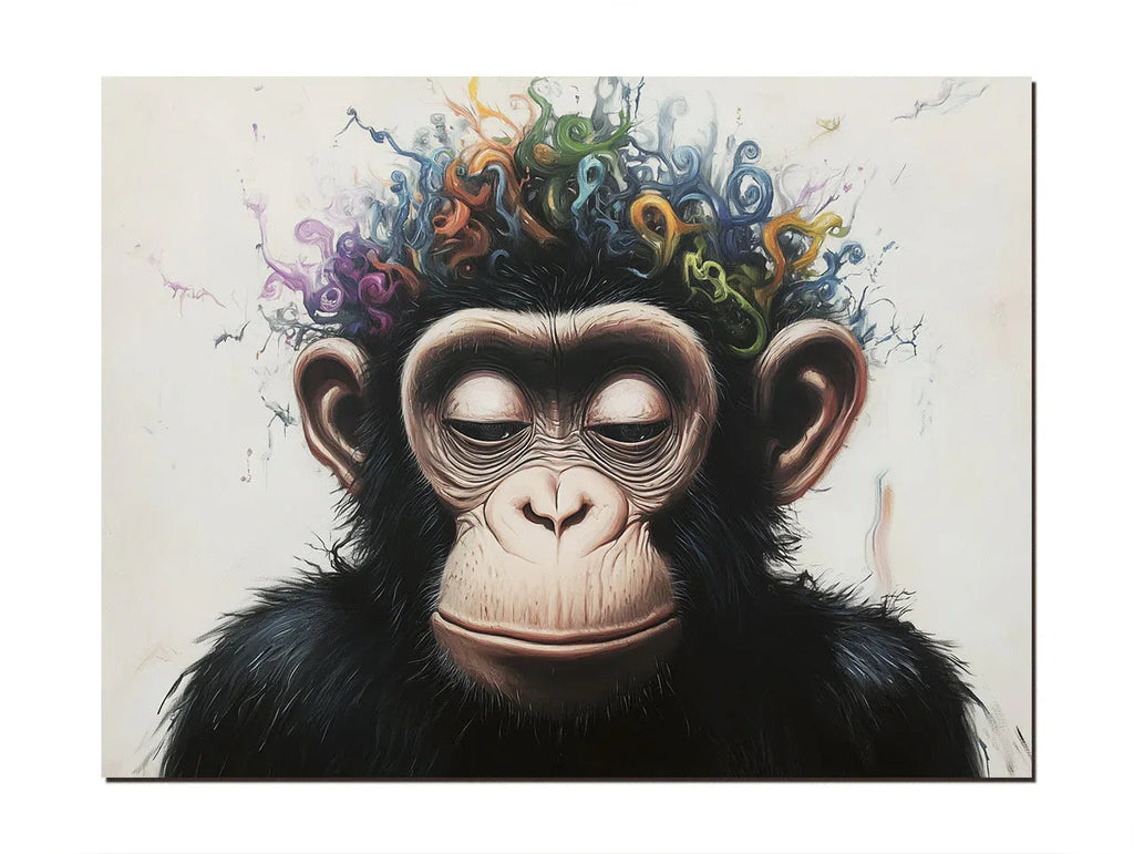 Playful Serenity-Modern Minimalist Hand Drawn Monkey Abstract Wall Art