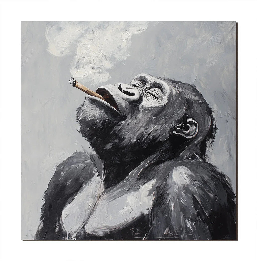 Majestic Ponder-Hand Drawn Black Gray Tone Gorilla Cigar Abstract Wall Art