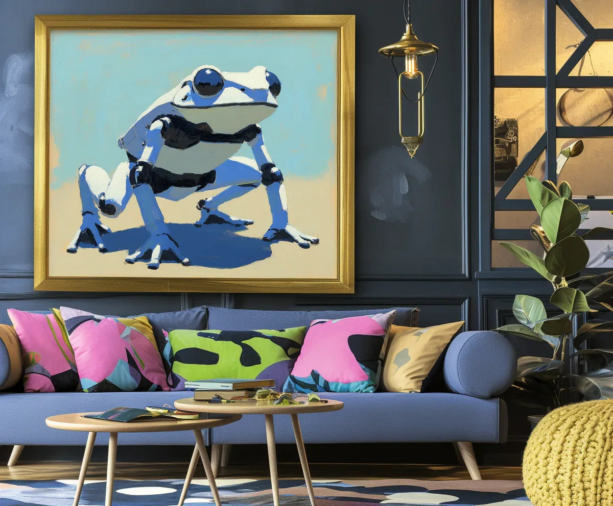 Futurist Frog Canvas-Minimally Styled Technological Frog Abstract Decorative Wall Art