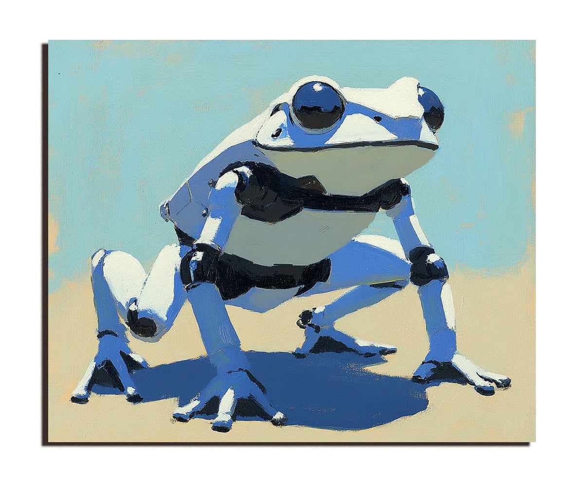 Futurist Frog Canvas-Minimally Styled Technological Frog Abstract Decorative Wall Art