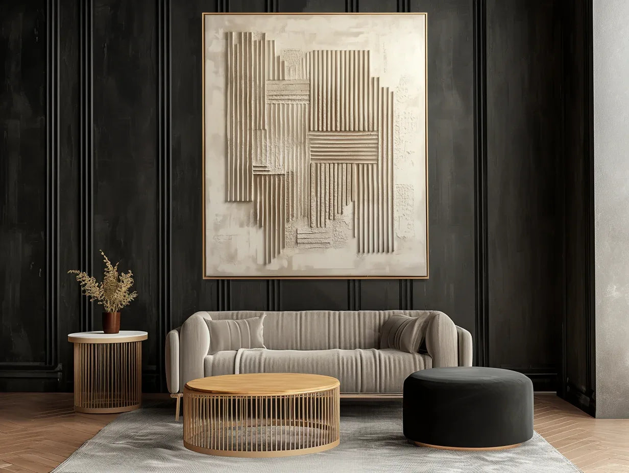 Echoes of Structure -Warm Toned Geometric Hand Drawn Line Texture Wall Art