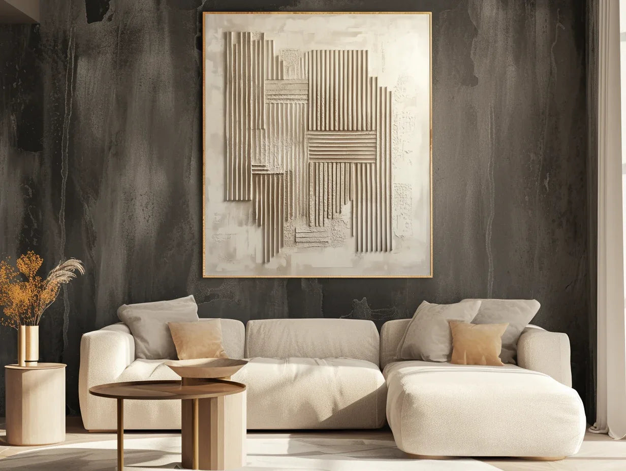 Echoes of Structure -Warm Toned Geometric Hand Drawn Line Texture Wall Art