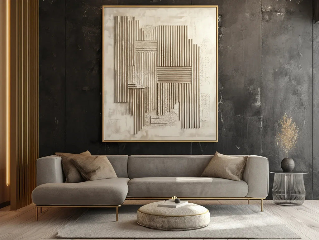 Echoes of Structure -Warm Toned Geometric Hand Drawn Line Texture Wall Art