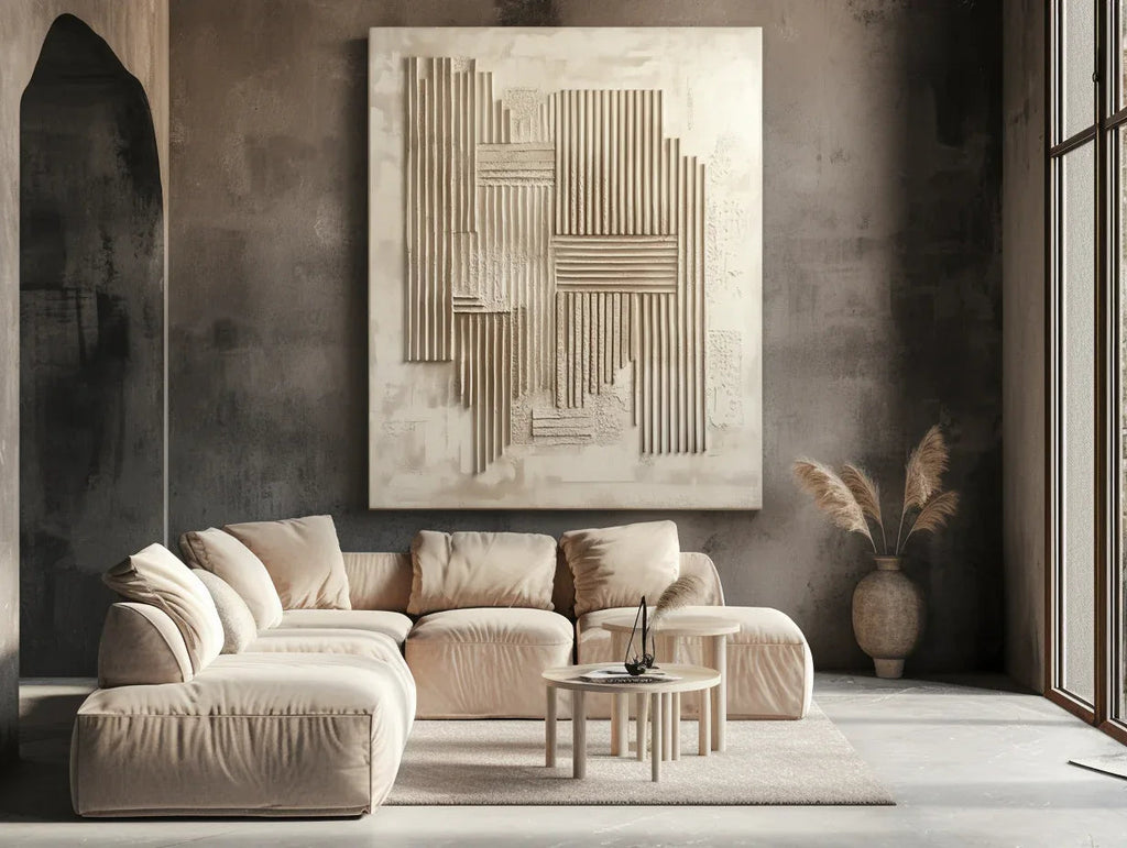 Echoes of Structure -Warm Toned Geometric Hand Drawn Line Texture Wall Art