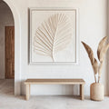 Leaf Shadow - Hand-Painted White 3D Plant Leaf Texture Oil Painting Wall Art