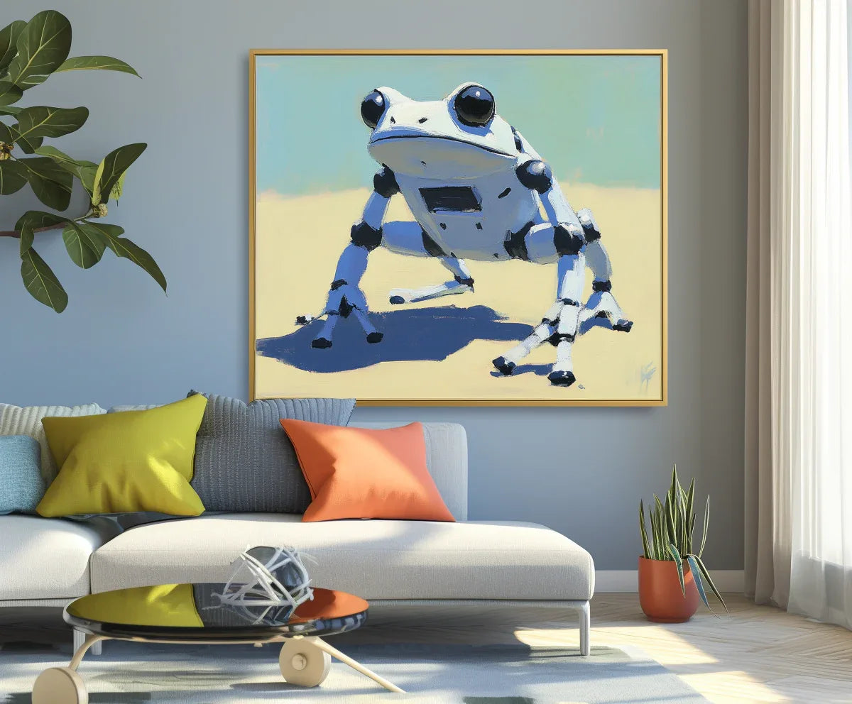 Cybernetic Leap-Modern Minimalist Mechanical Frog Abstract Wall Art