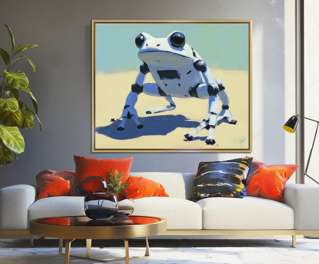 Cybernetic Leap-Modern Minimalist Mechanical Frog Abstract Wall Art