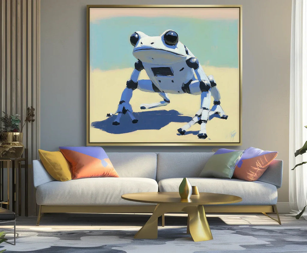 Cybernetic Leap-Modern Minimalist Mechanical Frog Abstract Wall Art