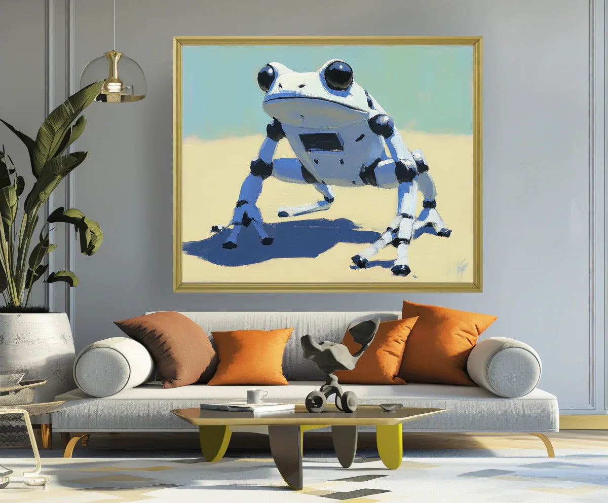 Cybernetic Leap-Modern Minimalist Mechanical Frog Abstract Wall Art