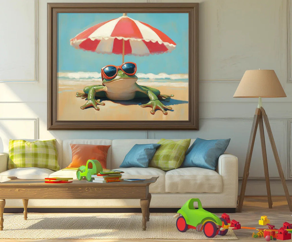 Beach Frog Fun - Hand drawn Sunglasses Frog Beach Vacation Style Home Wall Art