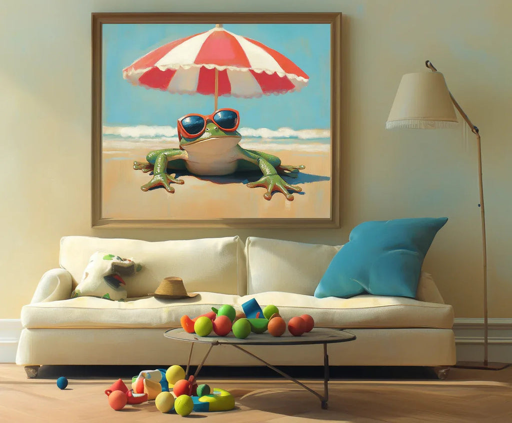 Beach Frog Fun - Hand drawn Sunglasses Frog Beach Vacation Style Home Wall Art