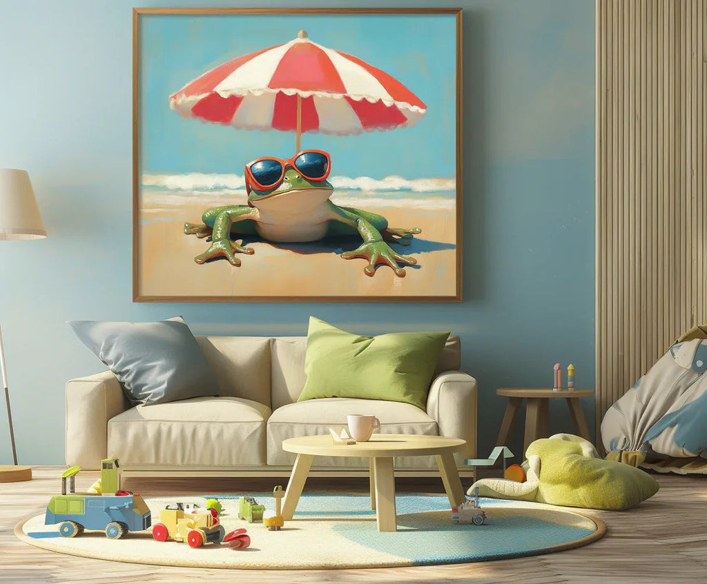 Beach Frog Fun - Hand drawn Sunglasses Frog Beach Vacation Style Home Wall Art