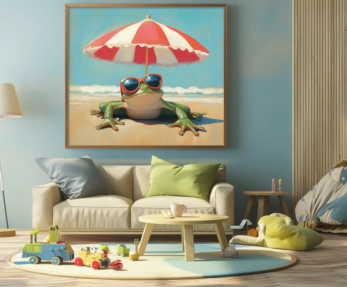 Beach Frog Fun - Hand drawn Sunglasses Frog Beach Vacation Style Home Wall Art