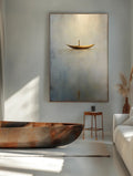 Solitary Voyage-Minimalist Wabi-Sabi Boat Light and Shadow Oil Painting Wall Art