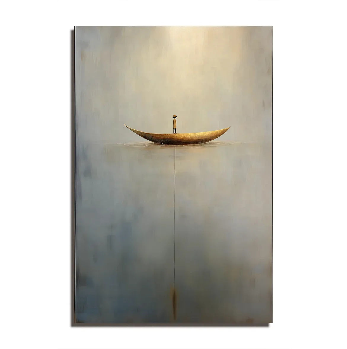 Solitary Voyage-Minimalist Wabi-Sabi Boat Light and Shadow Oil Painting Wall Art