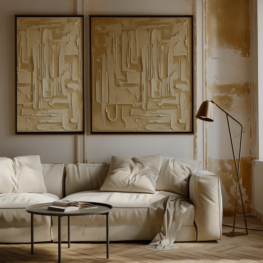 Echoes of Form-Gold Brown Relief Abstract Hand-Painted Texture Oil Painting Wall Art