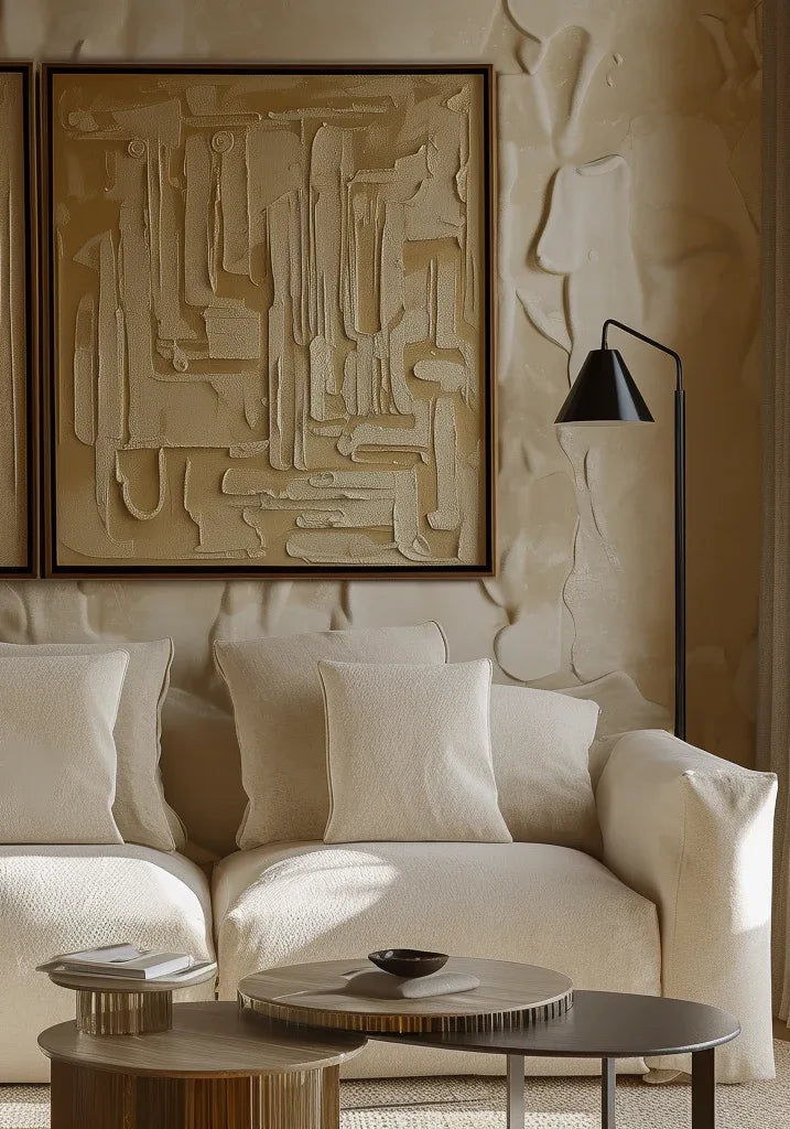 Echoes of Form-Gold Brown Relief Abstract Hand-Painted Texture Oil Painting Wall Art