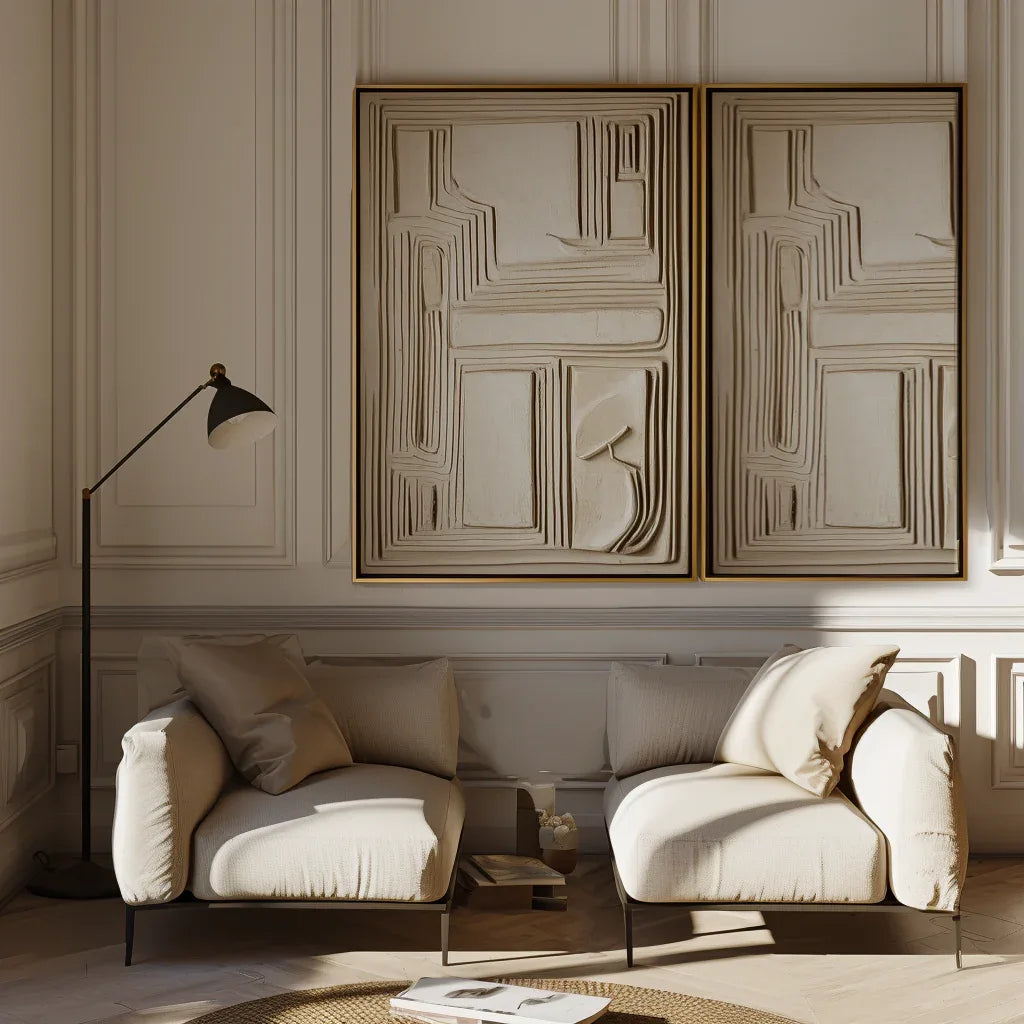 Classical Abstraction-Hand-Painted Neutral 3D Embossed Line Texture Abstract Wall Art