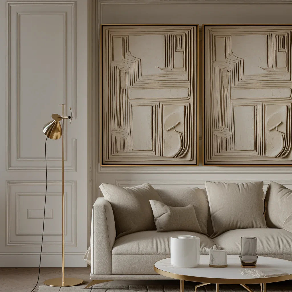 Classical Abstraction-Hand-Painted Neutral 3D Embossed Line Texture Abstract Wall Art
