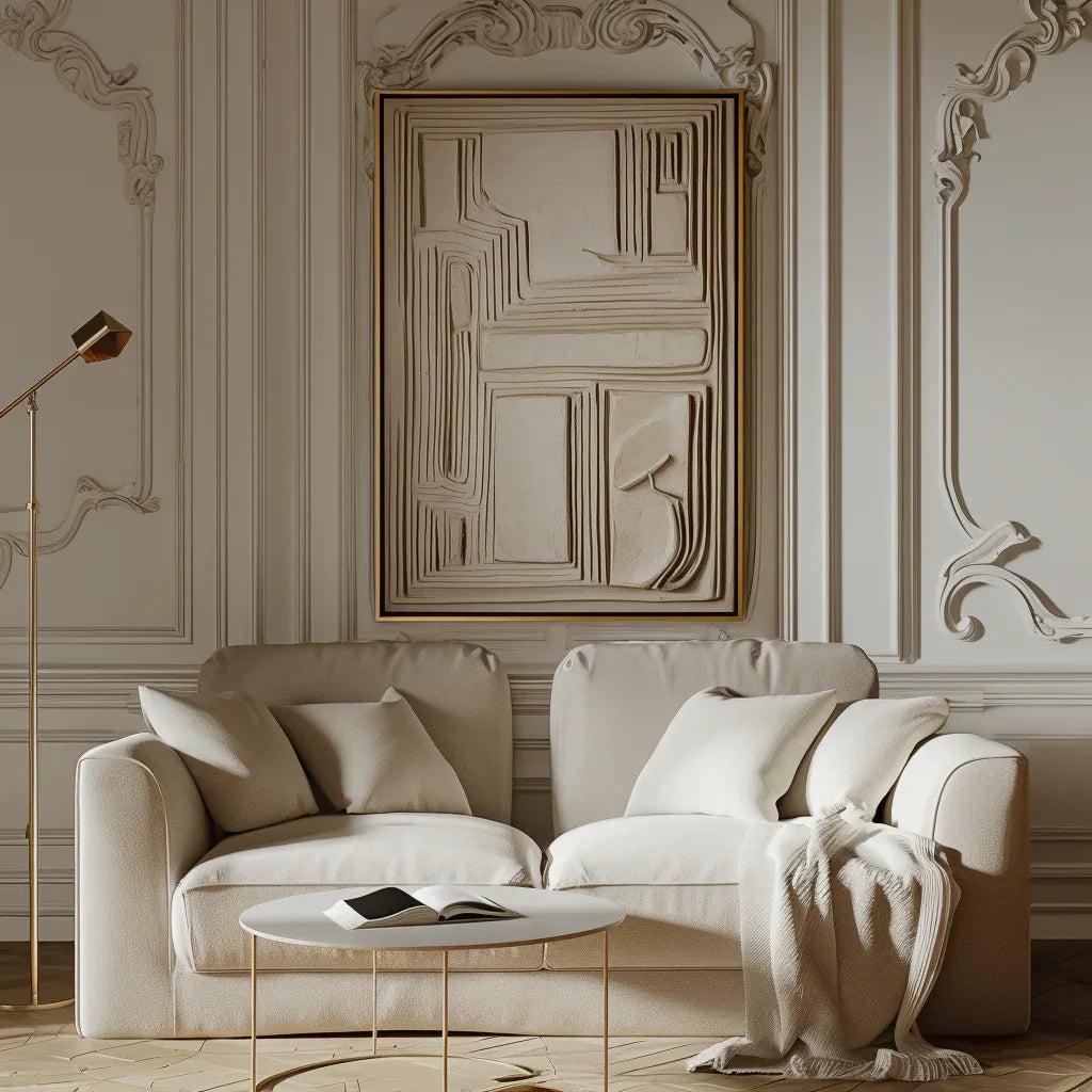 Classical Abstraction-Hand-Painted Neutral 3D Embossed Line Texture Abstract Wall Art