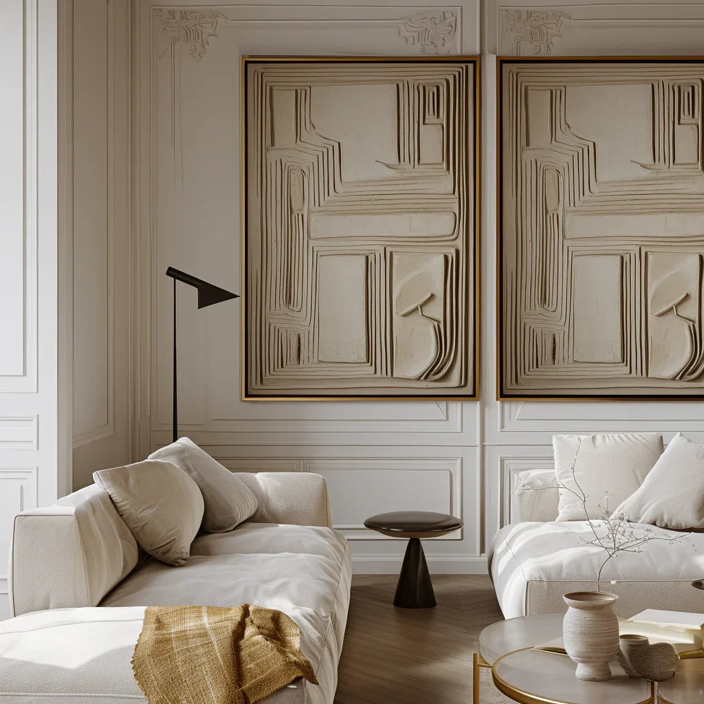 Classical Abstraction-Hand-Painted Neutral 3D Embossed Line Texture Abstract Wall Art