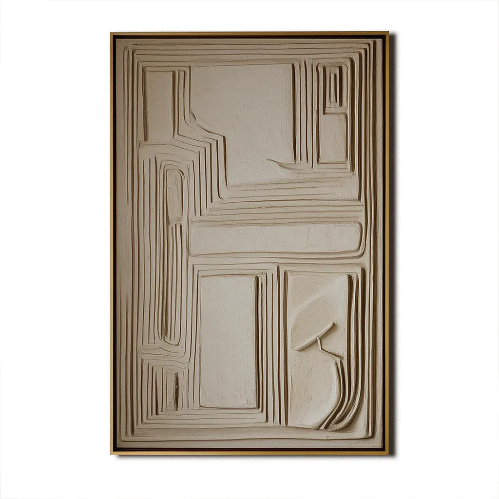 Classical Abstraction-Hand-Painted Neutral 3D Embossed Line Texture Abstract Wall Art