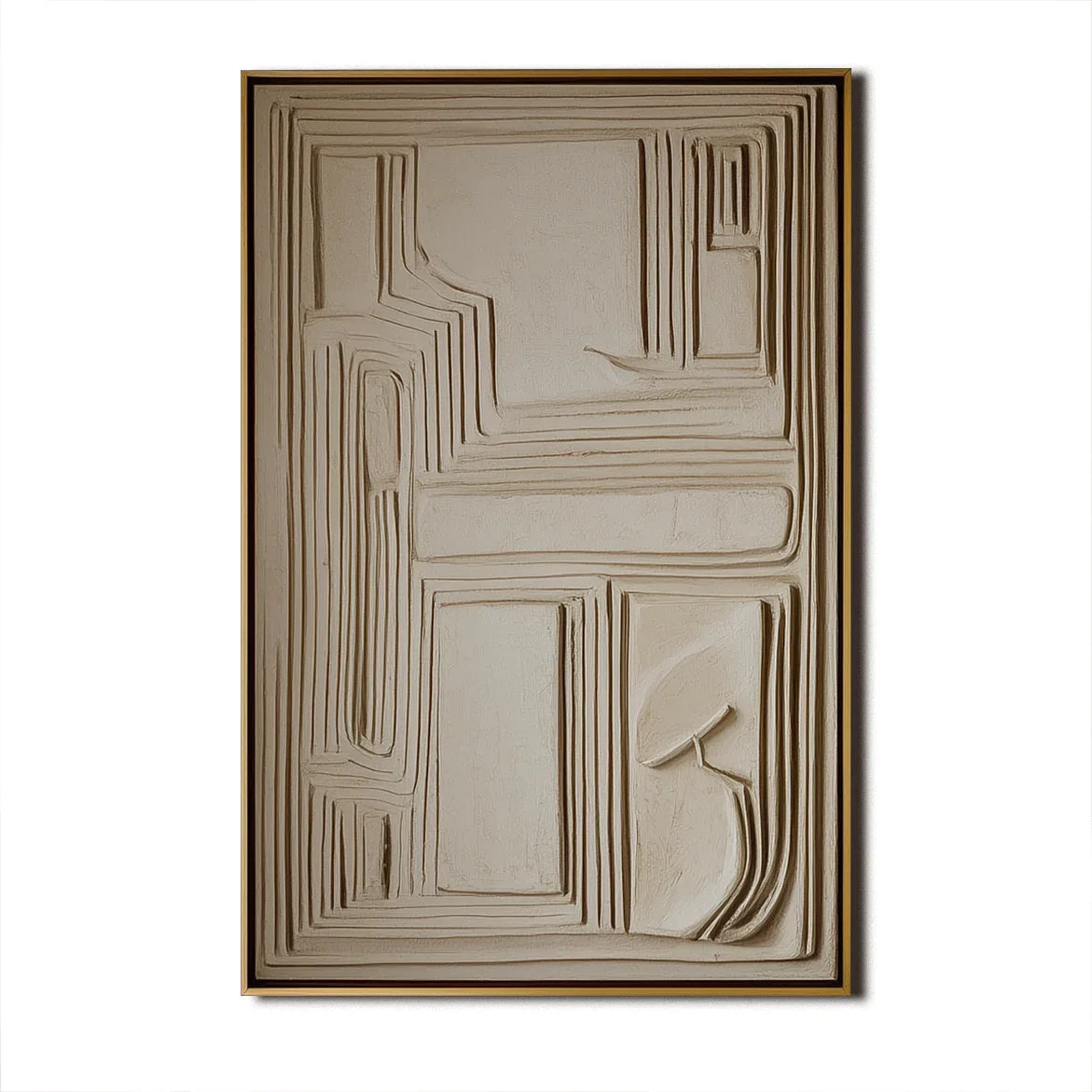 Classical Abstraction-Hand-Painted Neutral 3D Embossed Line Texture Abstract Wall Art