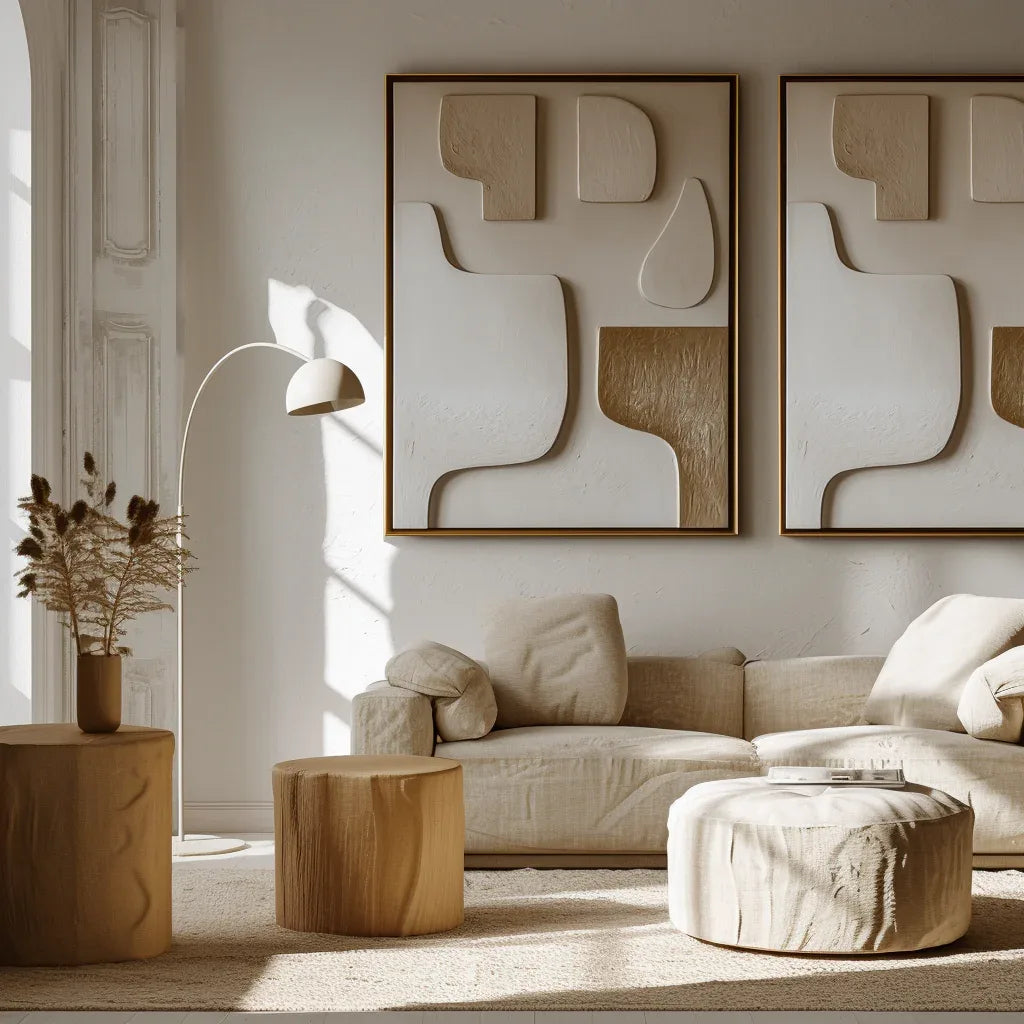 Sculpted Neutrals-Modern Minimalist Neutral Decor Abstract Geometric Wall Art