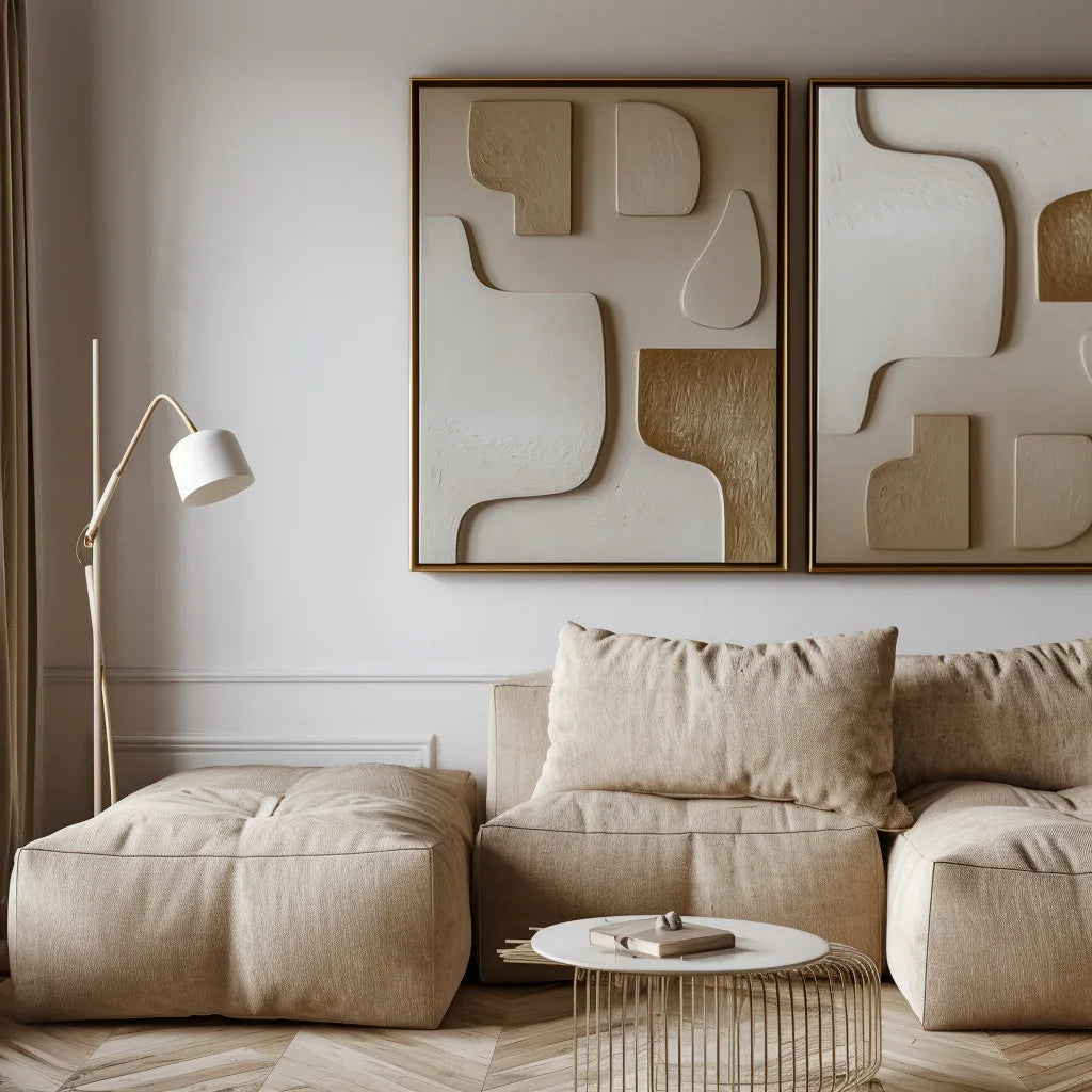 Sculpted Neutrals-Modern Minimalist Neutral Decor Abstract Geometric Wall Art