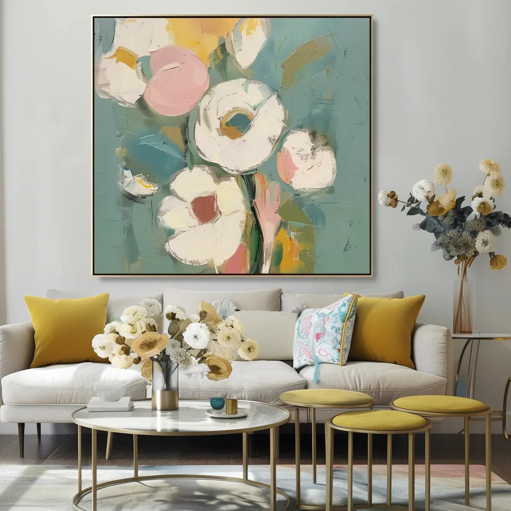 Blooming Grace Abstract Flowers-Abstract Soft Color Bouquet Texture Wall Art#FL10049
