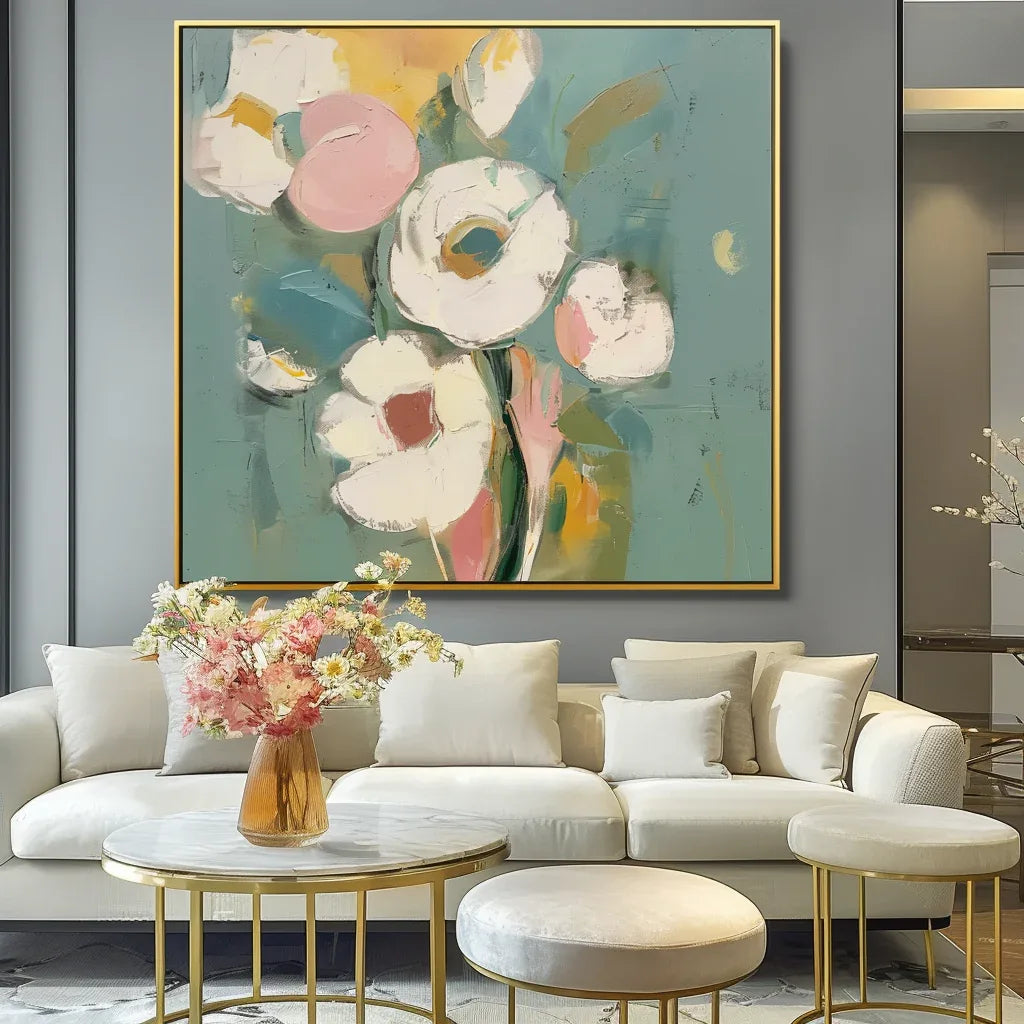 Blooming Grace Abstract Flowers-Abstract Soft Color Bouquet Texture Wall Art#FL10049