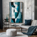 Fragmented Harmony-Hand-Painted Blue and Green Geometric Texture Oil Painting Wall A1rt