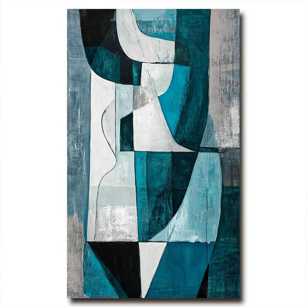 Fragmented Harmony-Hand-Painted Blue and Green Geometric Texture Oil Painting Wall A1rt